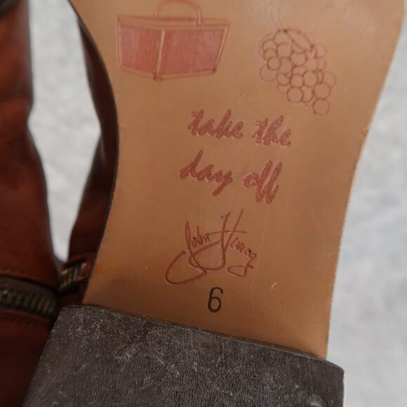 John Fluevog Boots Womens 6 Tall Riding Picnics Brie Brown Leather Studded Toe - Picture 10 of 16